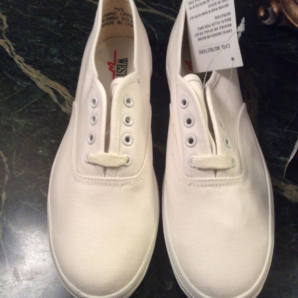 W. 31st St. Shoes - White lace-up tennis shoes